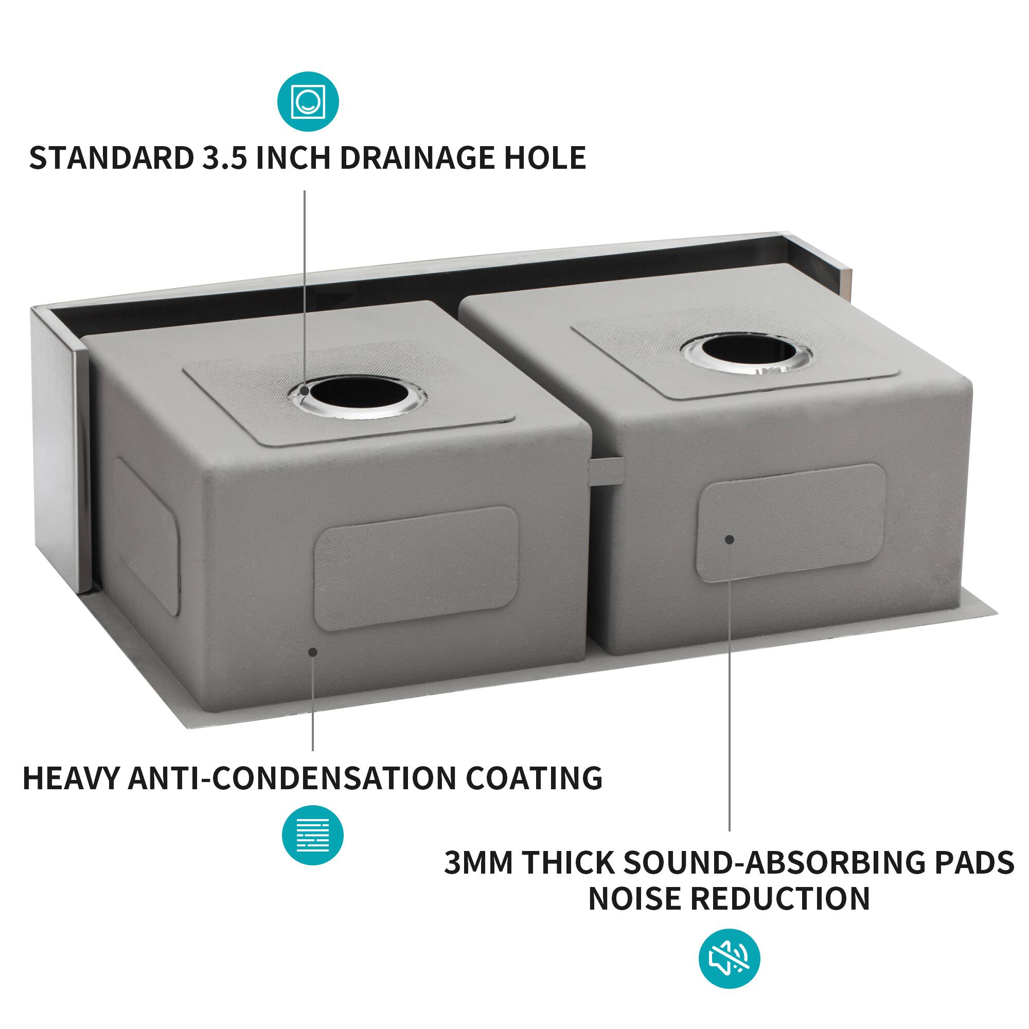 STANDARD 3.5 INCH DRAINAGE HOLE

HEAVY ANTI-CONDENSATION COATING

3MM THICK SOUND-ABSORBING PADS

NOISE REDUCTION