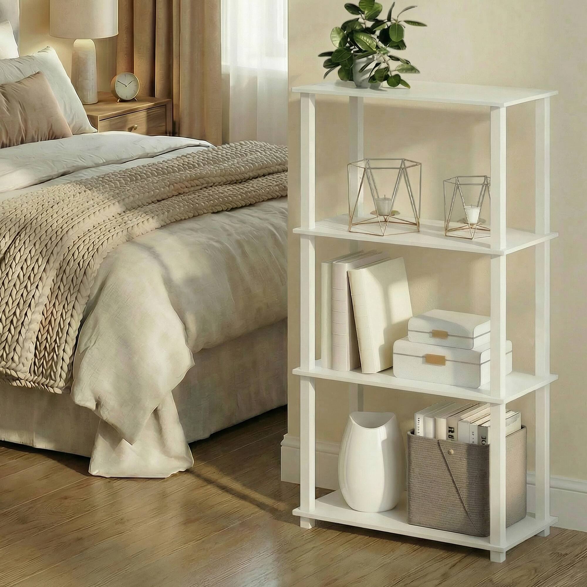 Alt View 2. Furinno - TURN-S-TUBE Storage Shelves, 4-Tier Book Shelf, Corner Shelf, Toolless Open Frame Standing Shelves - White/White.