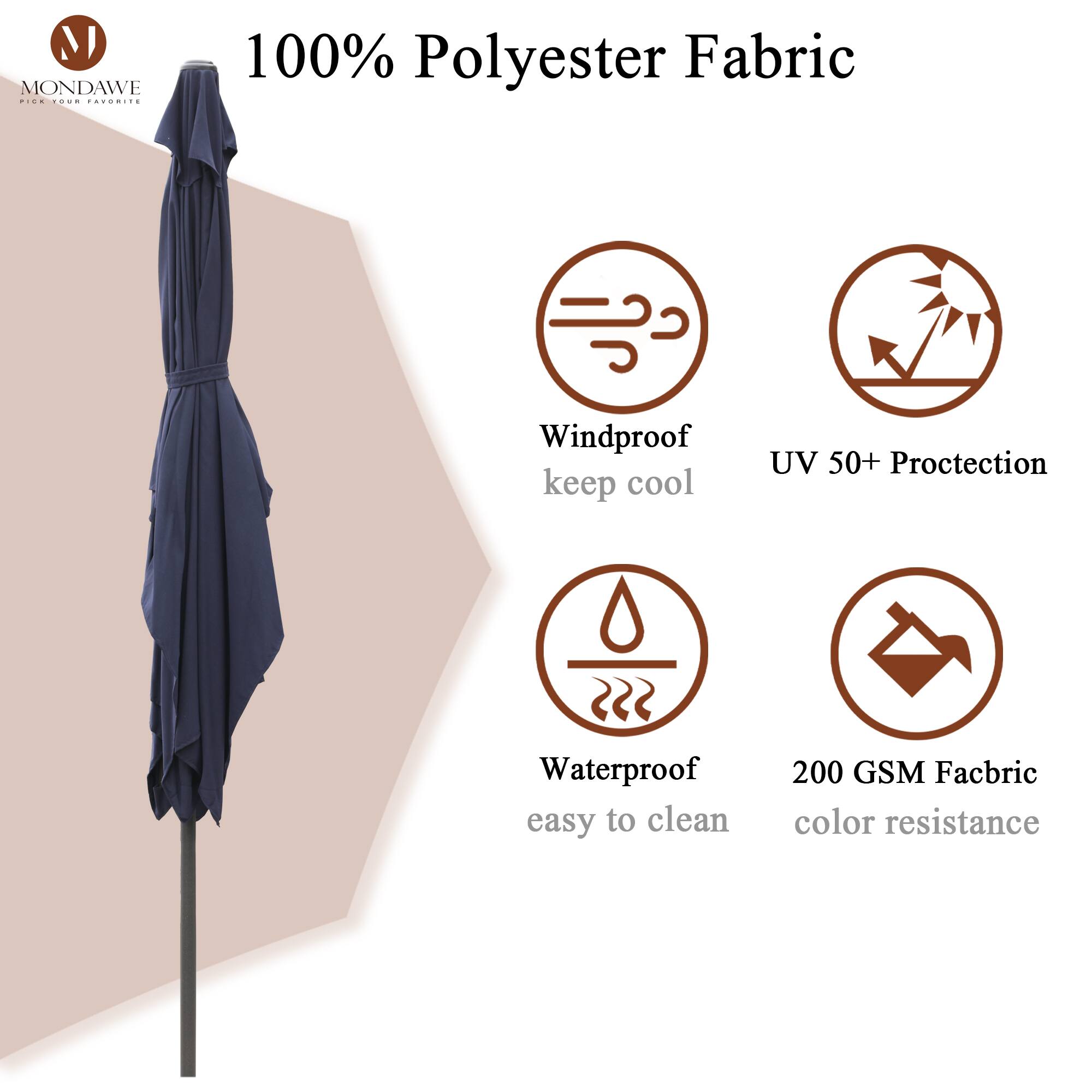 100% Polyester Fabric

- Windproof
- UV 50+ Protection
- Waterproof
- 200 GSM Fabric
- Easy to clean
- Color resistance