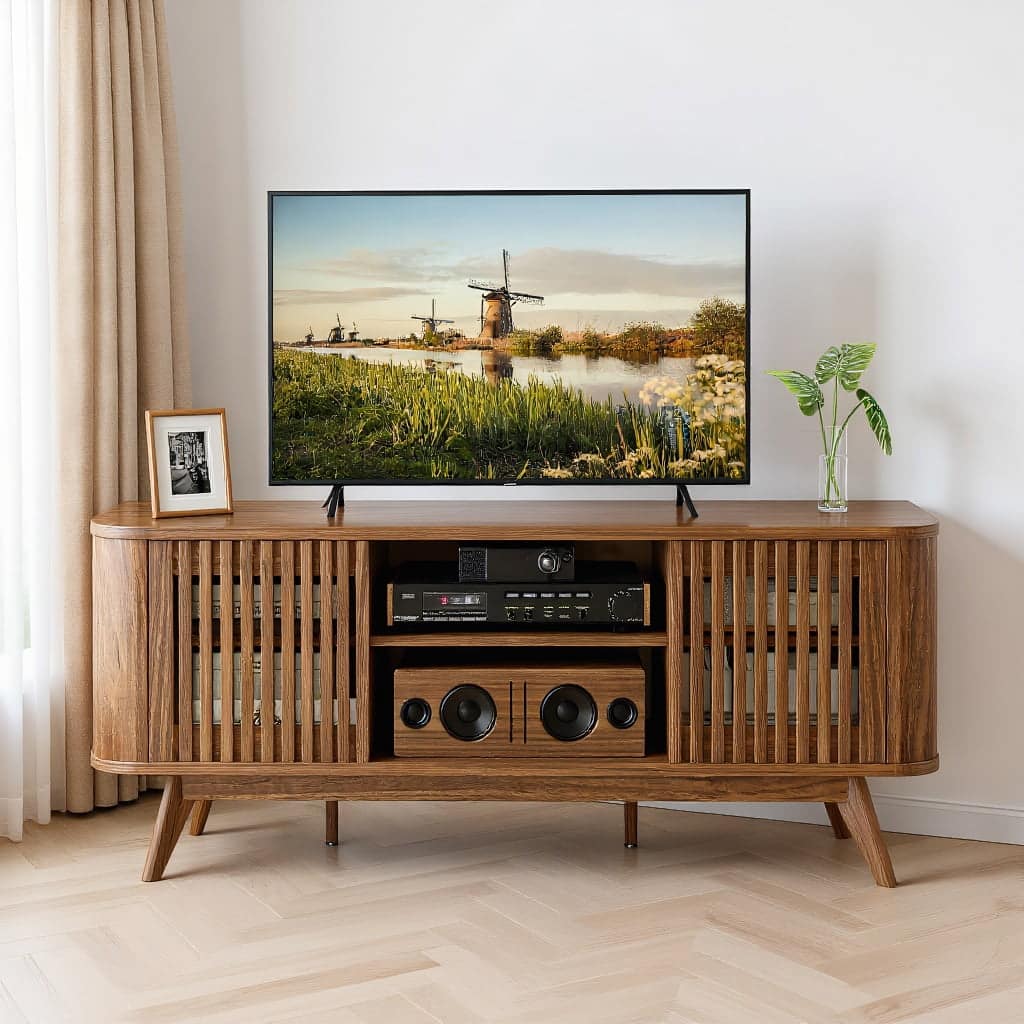 Kadyn - Entertainment TV Stand,Entertainment Center2-Door TV Stand for TVs up to 60 Inches with Adjustable Shelves-Walnut - Brown