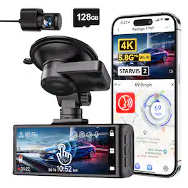 REDTIGER - 4K 3.18" Touch Screen Night Vision Dash Cam , STARVIS 2 , Voice Control , 128GB , 5.8GHz WiFi , GPS - Black
