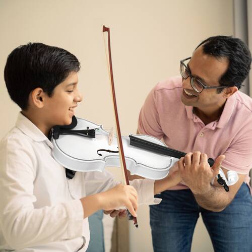 Angle. Winado - Full Size 4/4 Violin Set for Adults Beginners Students with Hard Case,Violin Bow,Shoulder Rest,Rosin,Extra Strings - White.