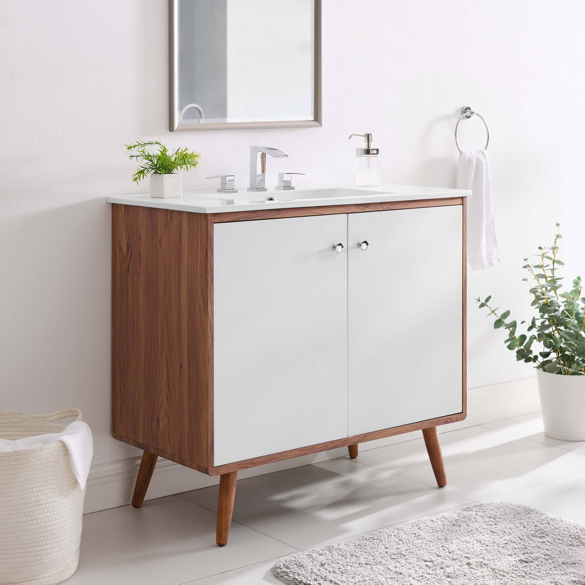 Modway - Transmit Bathroom Vanity Basin Included - Walnut White
