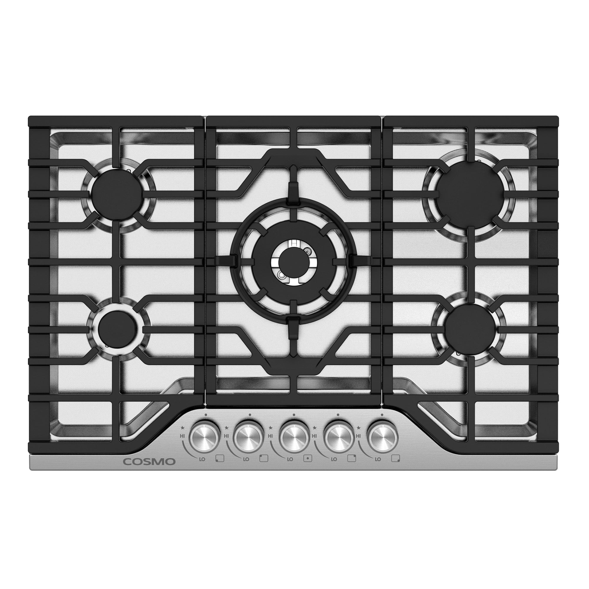 COSMO - COS-CTGV305SS 30 in. Vista Collection Drop-in Gas Cooktop with 5 Burners, Metal Knobs, Cast Iron Grates, Stainless Steel - Stainless Steel
