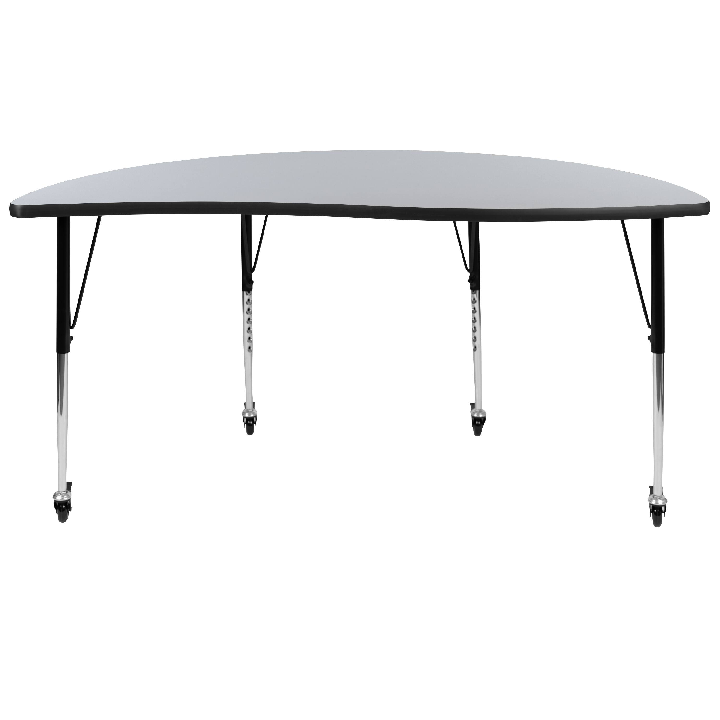 Alt View 5. Emma + Oliver - Mobile 60" Half Circle Wave Flexible Collaborative Adjustable Height Activity Table - Grey.