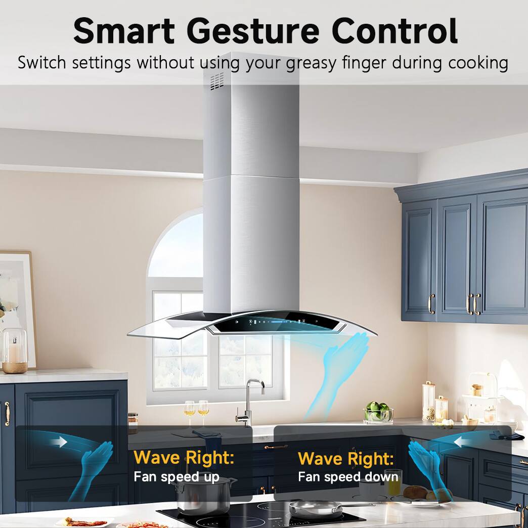 Smart Gesture Control  
Switch settings without using your greasy finger during cooking  

Wave Right: Fan speed up  
Wave Right: Fan speed down