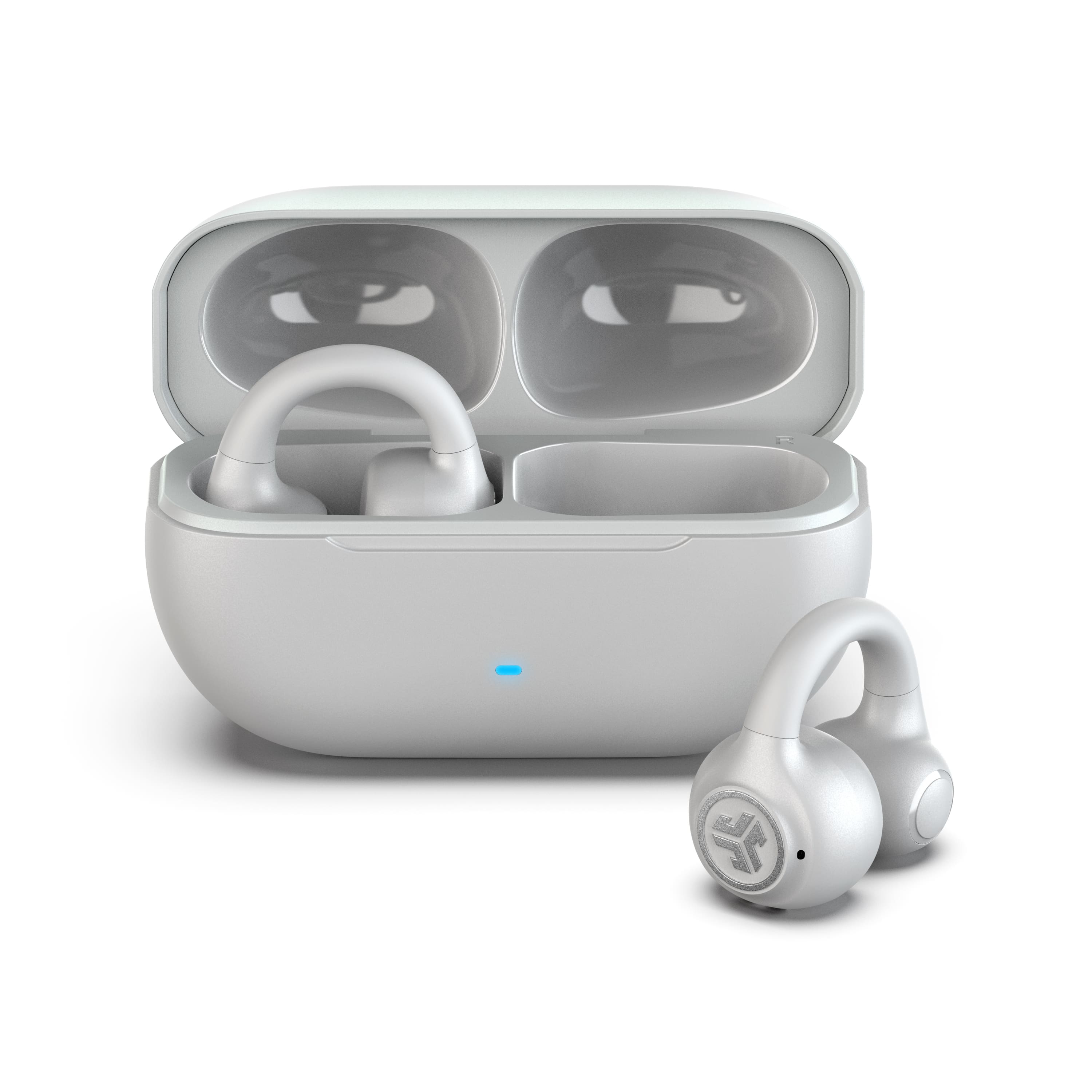 Front. JLab - Flex Open - Clip True Wireless Earbuds - White.