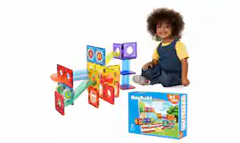 Link - Magnetic Tile Building Roller Coaster Kids Block 61 Piece Set Educational Toys For Children Ages 3 Years Plus - Multi