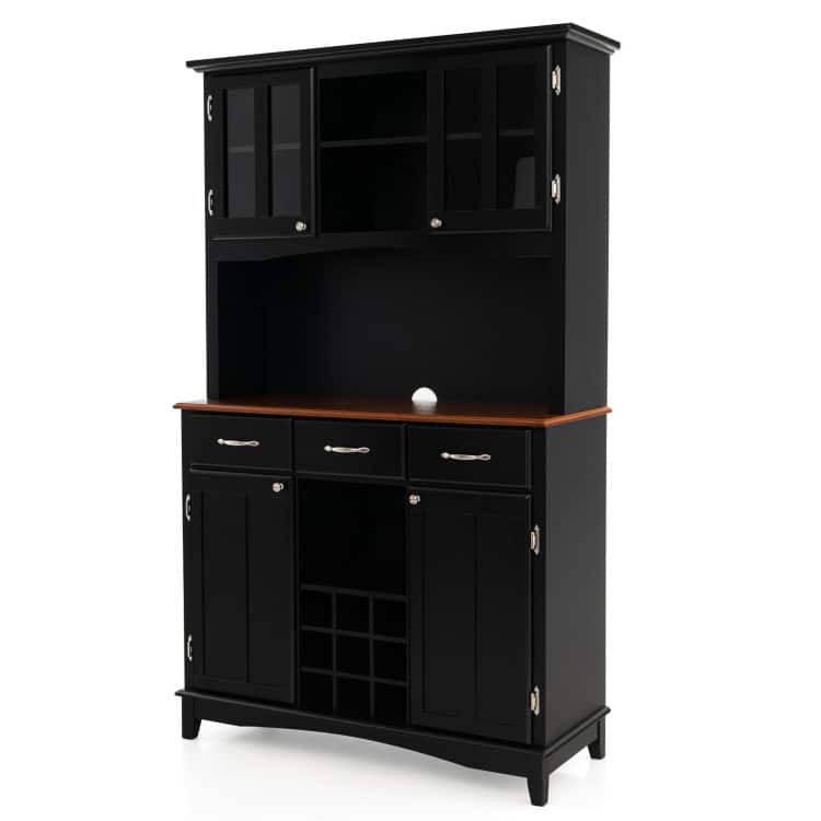SlickBlue - Wood Buffet Hutch Cabinet with 3 Large Drawers for Dining Room Storage - Black