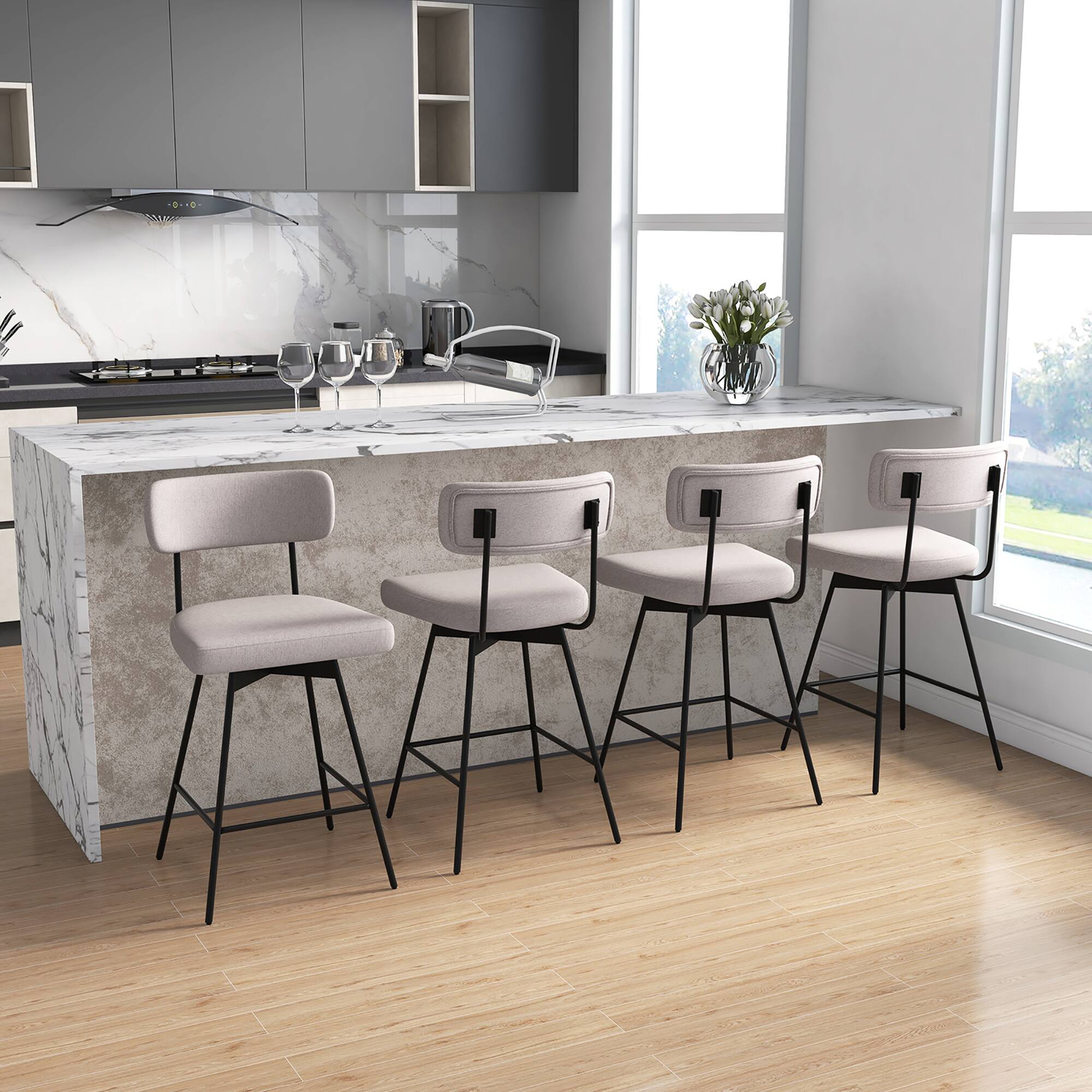 Alt View 8. Gymax - Gymax Bar Stools Set of 2 Modern Upholstered 360ºSwivel Bar Chairs 25'' Counter Height Barstools Beige - Beige.