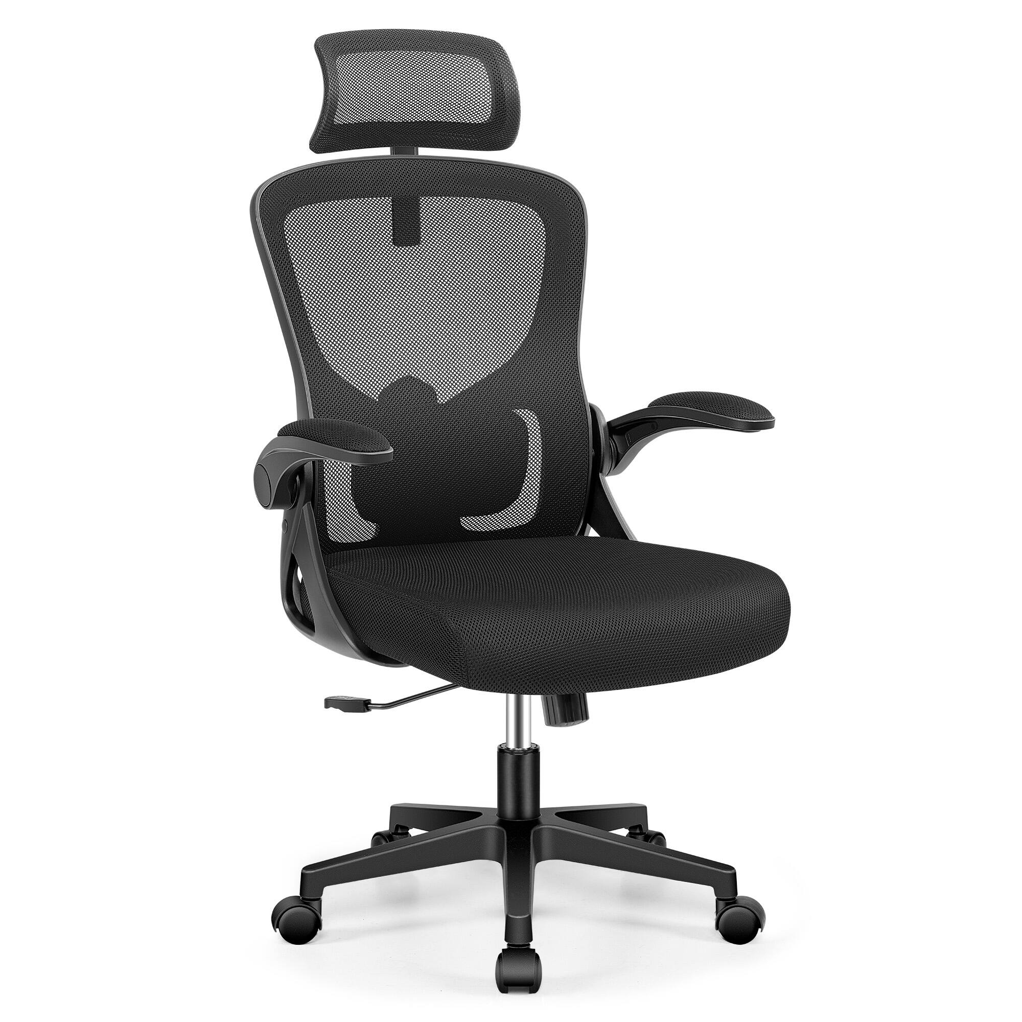 Angle. Brick Attic - Ergonomic  Mesh Home Office Chair with Adjustable Headrest, Lumbar Support and Flip Up Armrests,  360 Swivel Casters - Black.