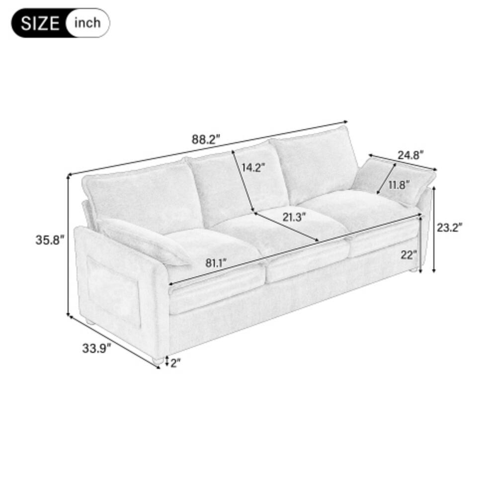 SIZE inch  
88.2" 14.2" 24.8" 11.8" 35.8" 81.1" 21.3" 22" 23.2" 33.9" 12"