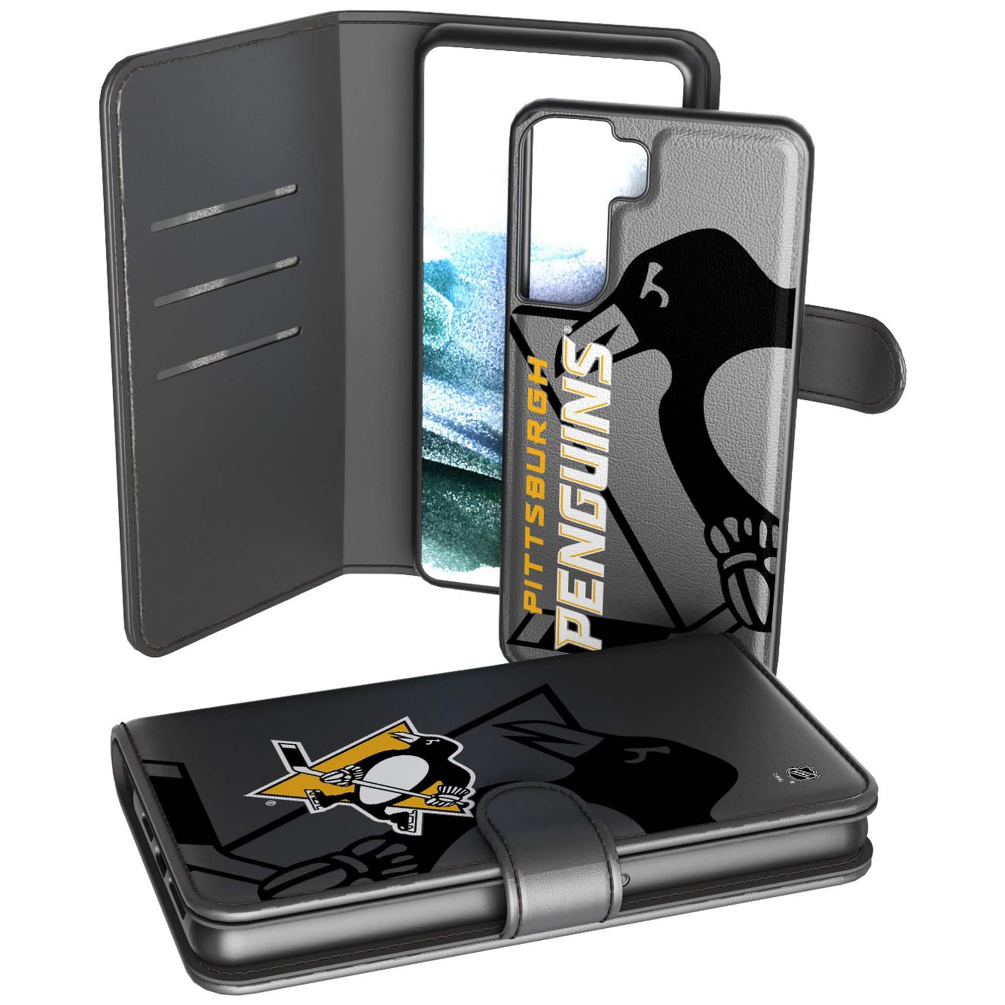 Keyscaper - NHL - Pittsburgh Penguins Samsung Galaxy Mono Tilt Wallet Case - S10 Plus - Multicolor