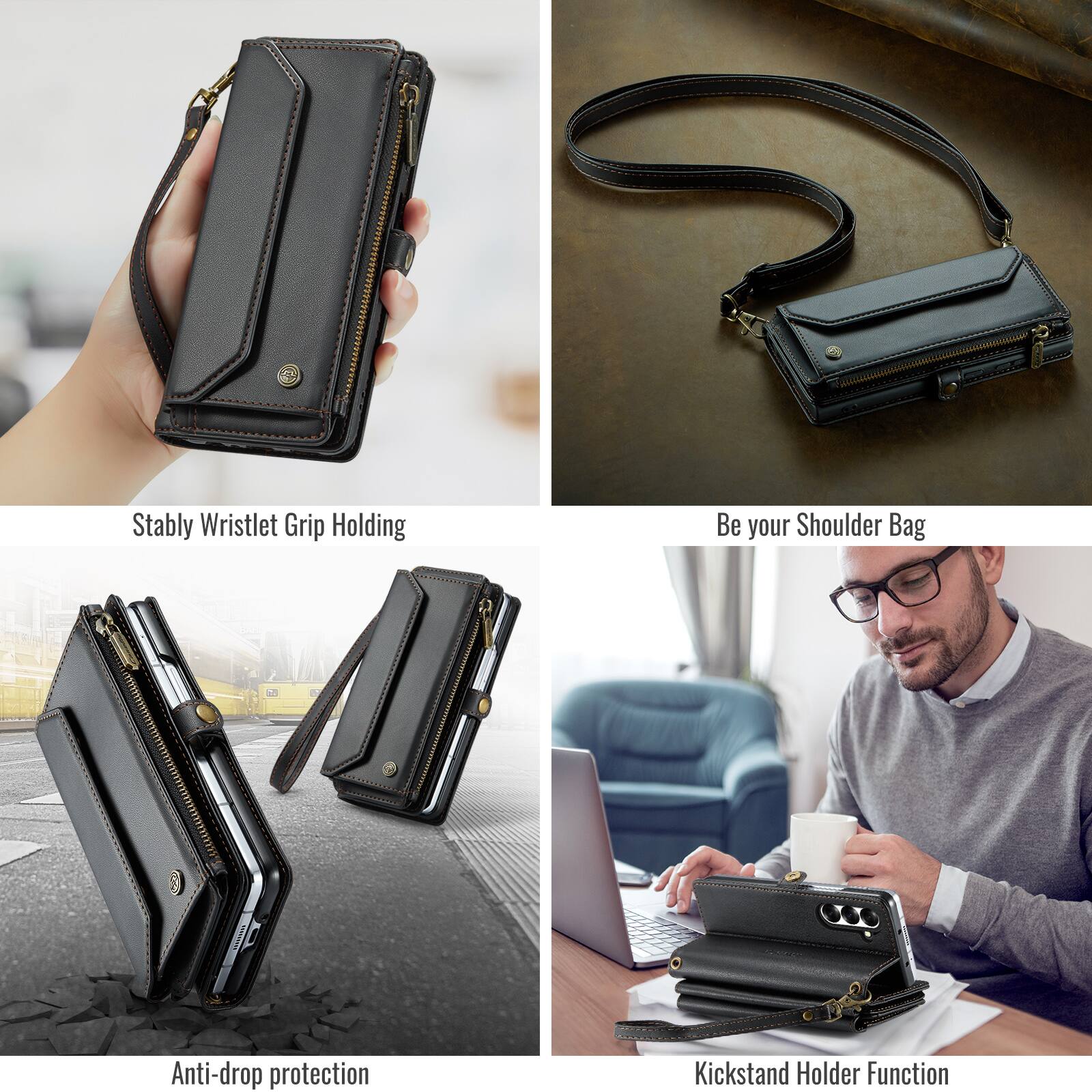 Stably Wristlet Grip Holding  
Be your Shoulder Bag  
Anti-drop protection  
Kickstand Holder Function