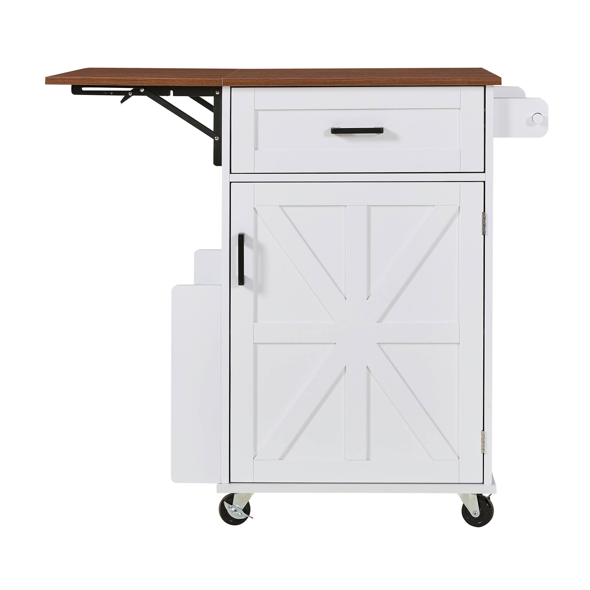 Alt View 1. Forest'nSky - 39.3" Farmhouse Kitchen Island with Drop Leaf – Rolling Cart with Towel Rack & Lockable Wheels, White - White.