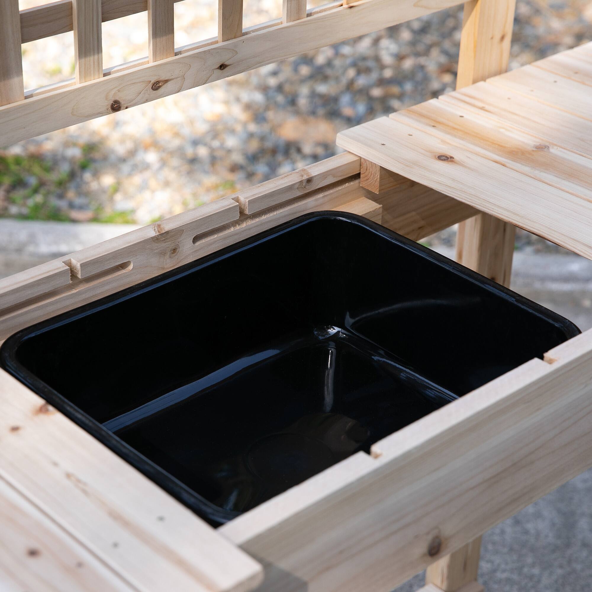 Alt View 7. Outsunny - Outdoor Potting Bench Table, Wooden Workstation with Sliding Tabletop, Storage Shelf and Dry Sink, for Greenhouse - Natural Wood.