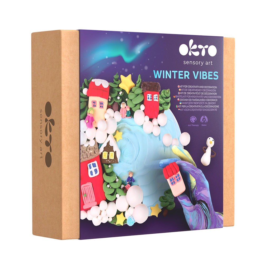 sensory art  
WINTER VIBES  

KIT FOR CREATIVITY AND DECORATION  
KIT DE CREATIVITÉ ET DE DÉCORATION  
BASTELKIT FÜR KREATIVITÄT UND DÉCORATION  
ZESTAW DO TWORCZOŚCI I DÉCORACJI  
KIT PER LA CREATIVITÀ E LA DECORAZIONE  
KIT VOOR CREATIVITEIT EN DECORATIE  

Art Therapy  
Relax