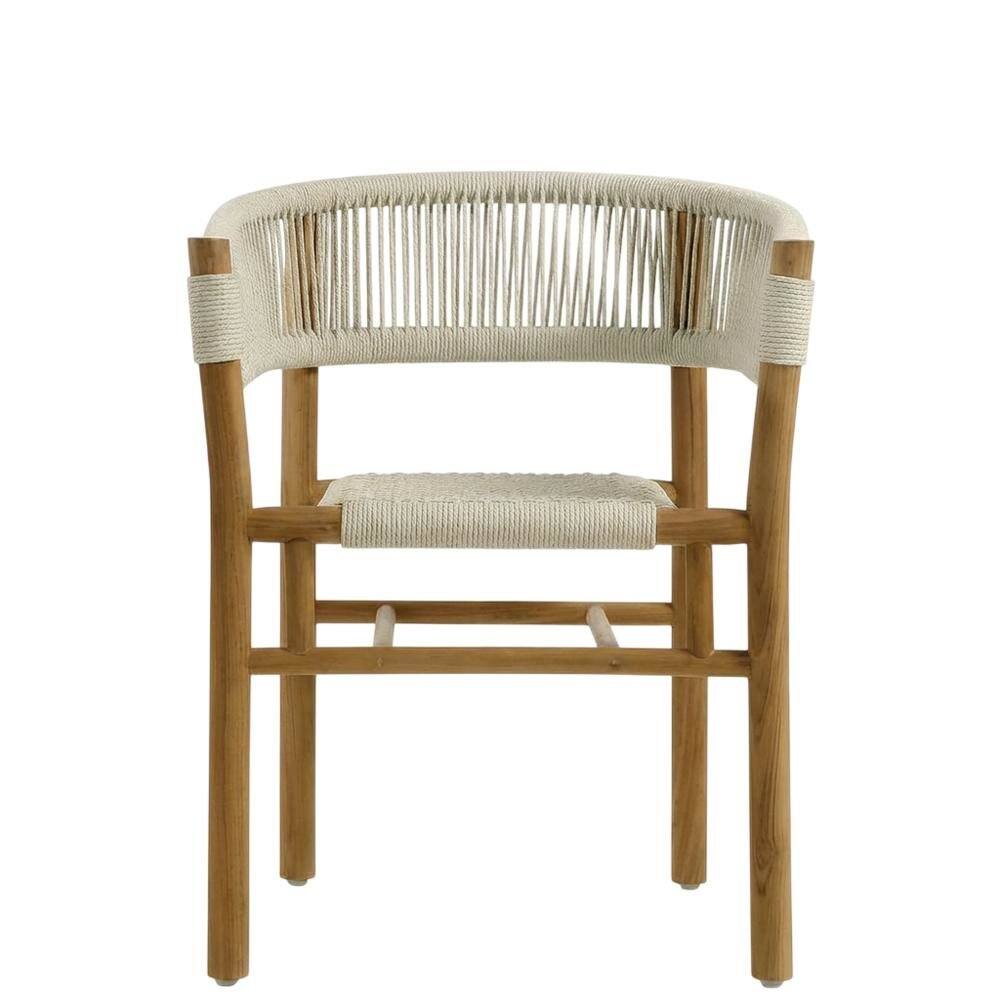 Back. Outdoor Escape - Outdoor Patio Teak, Curved-Back Dining Armchairs Set Of 2, Armrests, Stackable - Brown.