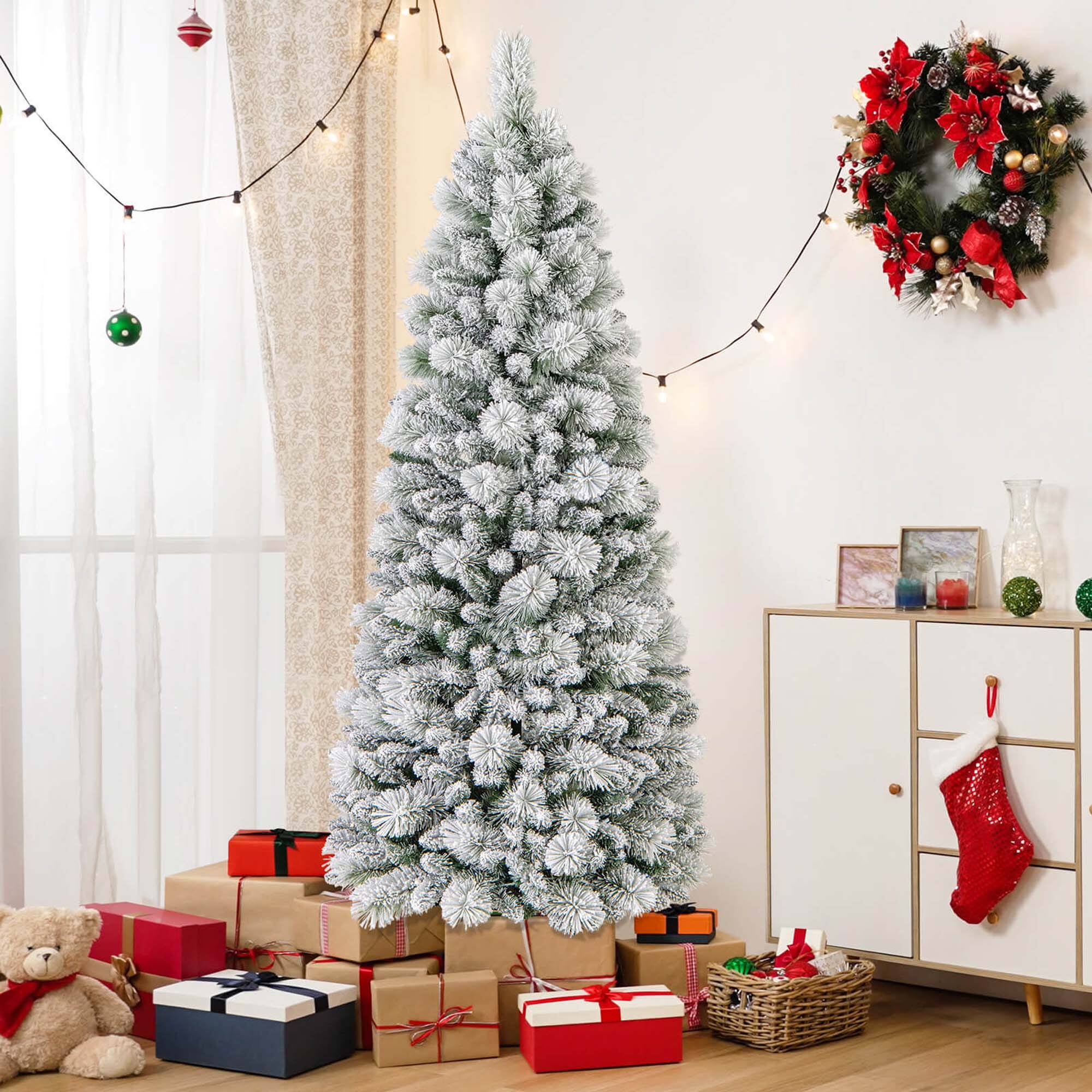 Alt View 1. Costway - Costway 6 FT Flocked Christmas Tree with Pine Needles 517 Branch Tips 170 LED Lights - Green.