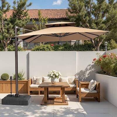 Alt View 6. Crestlive Products - Crestlive Products 11ft UPF50+ Aluminum Double Top Slide-tilt Cantilever Patio Umbrella with 350lbs Pull rod Wheel Base - Brown.