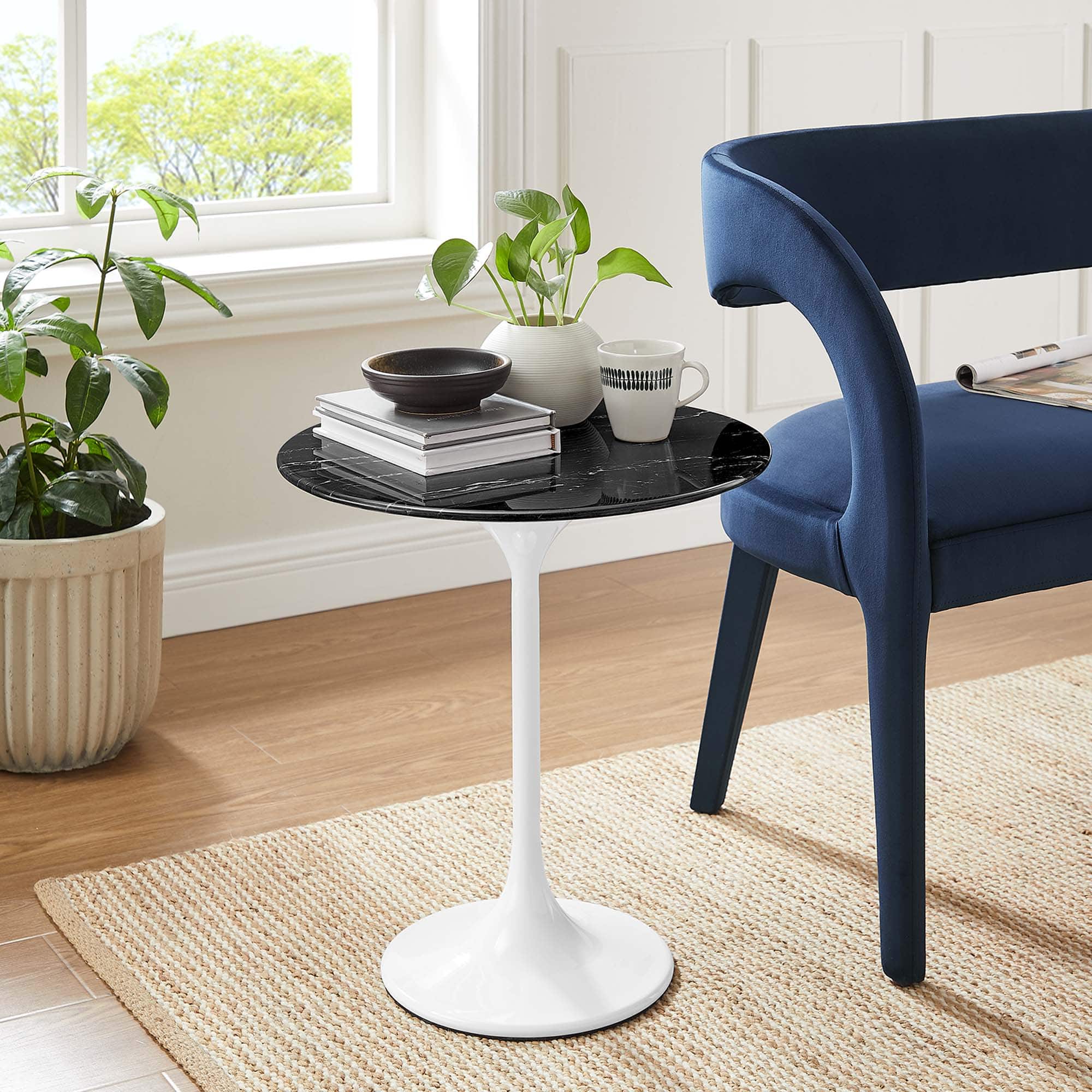 Modway - Lippa Round Artificial Marble Side Table - White Black