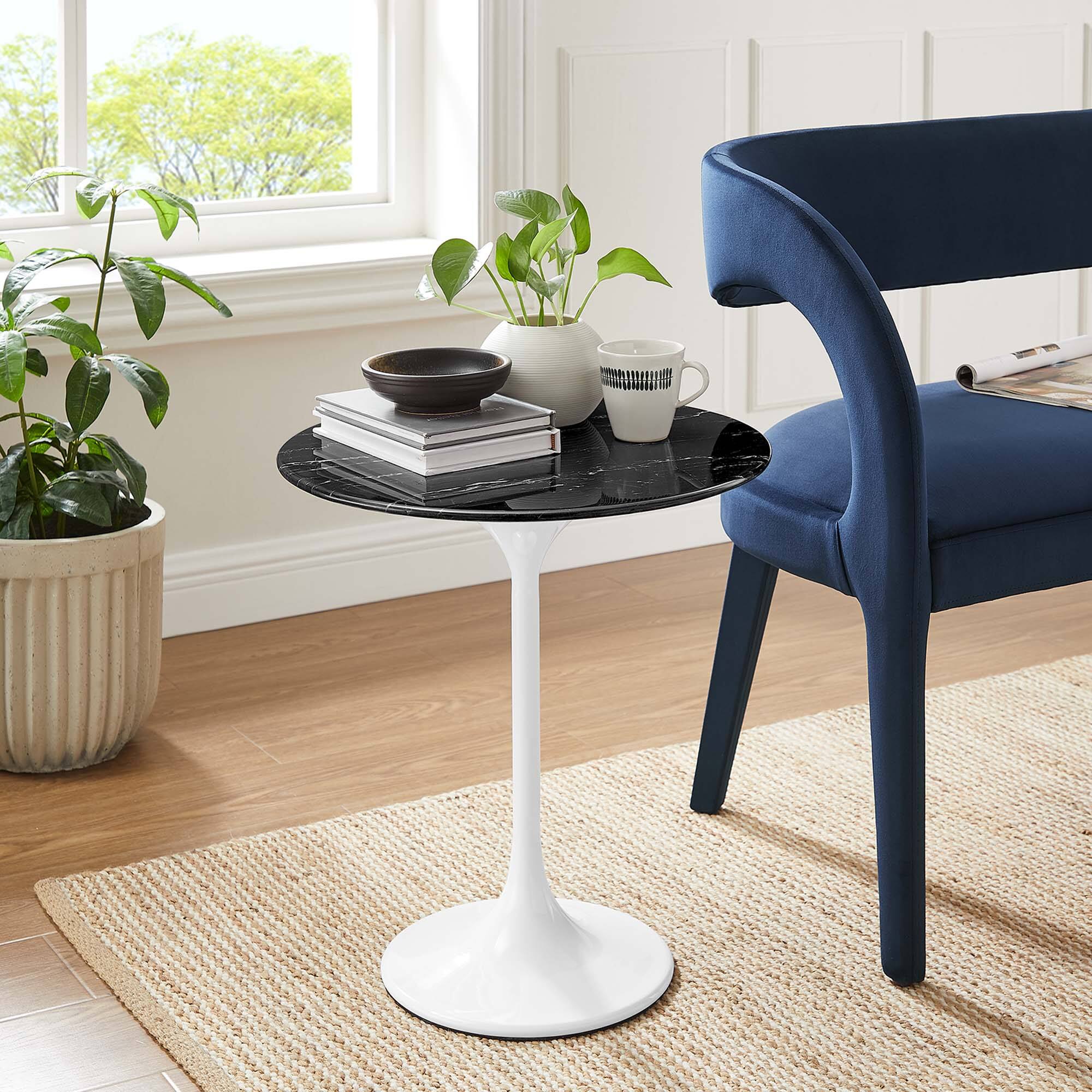 Modway - Lippa Round Artificial Marble Side Table - White Black