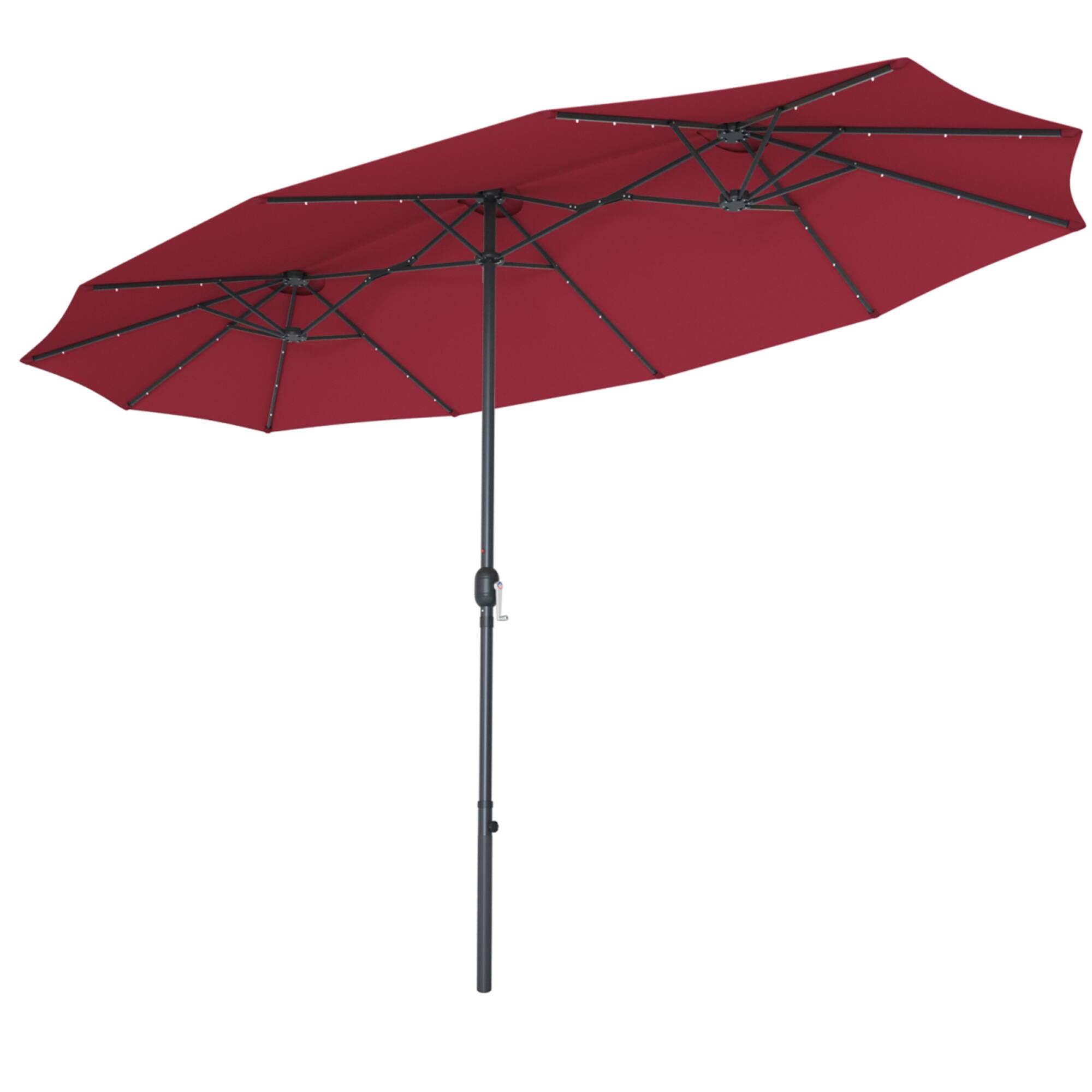 Alt View 3. Gymax - Gymax 15Ft Solar LED Patio Outdoor Double-Sided Umbrella w/ 36 Lights Crank Burgundy - Burgundy.