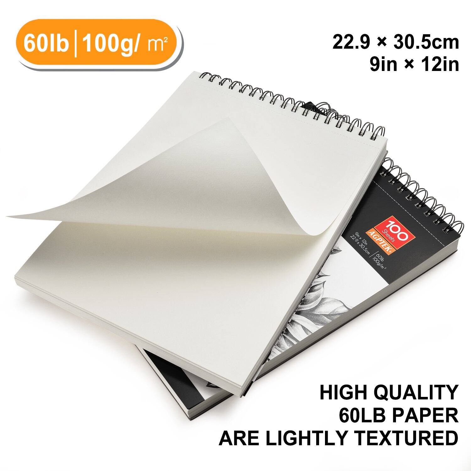 60lb | 100g/ m²  
22.9 x 30.5cm  
9in x 12in  
229 FMA Pnx12n 2n AGPTEK-  
Shoets 100  
30.5cm  
DE POIP  
100g/m  
HIGH QUALITY 60LB PAPER ARE LIGHTLY TEXTURED