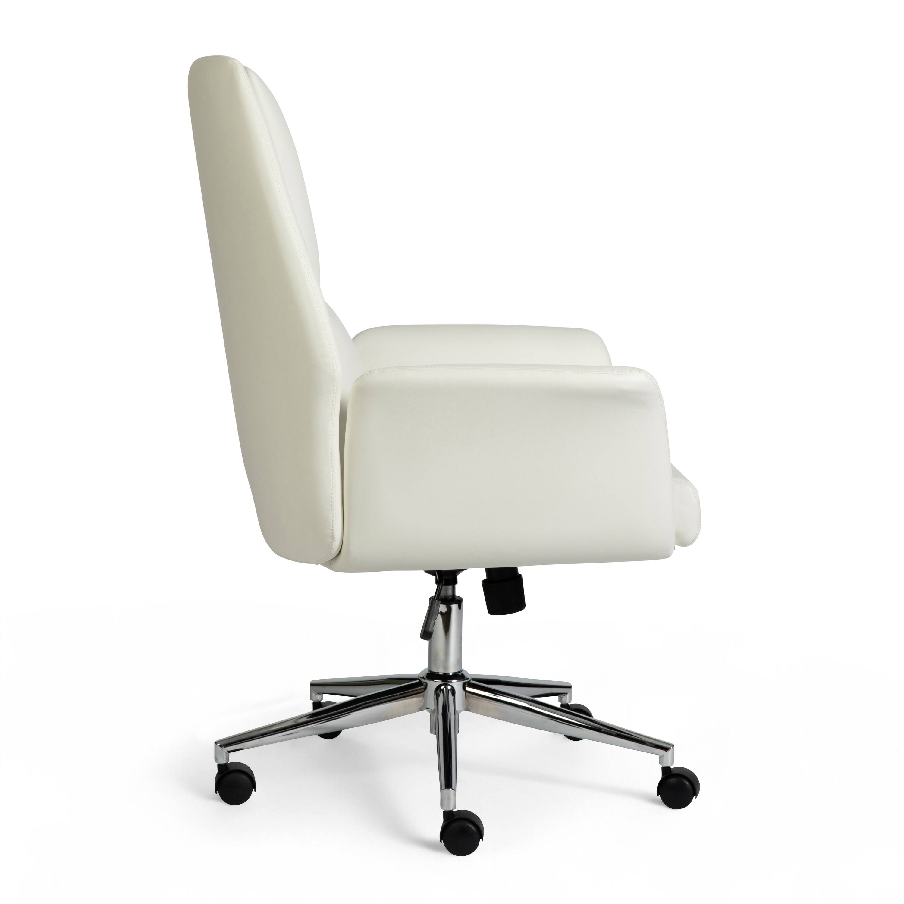Alt View 9. Martha Stewart - Maxine Upholstered Swivel Home Office Chair with Flared Arms - White Faux Leather/Polished Nickel Frame.