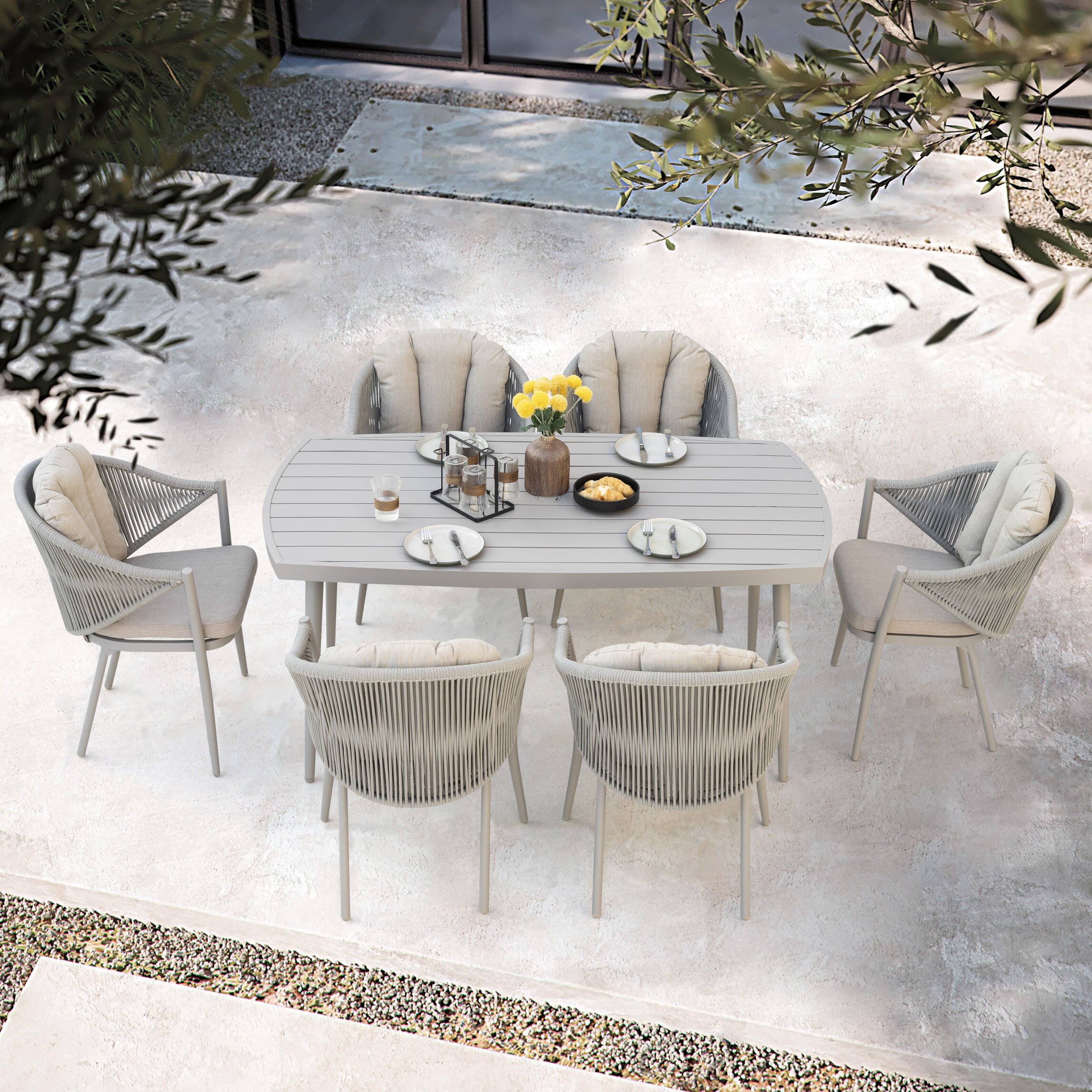 Alt View 6. Nuu Garden - Outdoor Aluminum Dining Table with 2.76" Umbrella Hole - Beige.