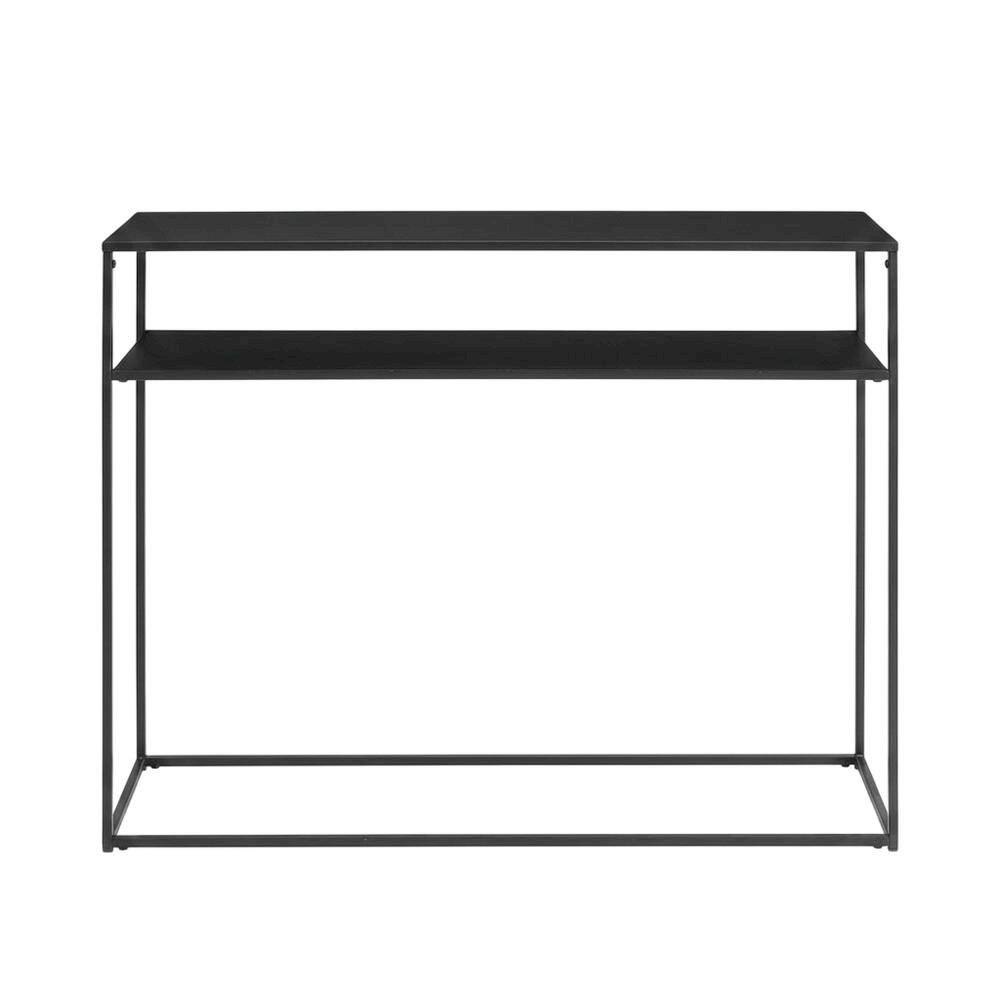 Angle. FurniFact - Rustic Entryway Console Table with Anti-Tip Stability and Durable Build - Matte Black.
