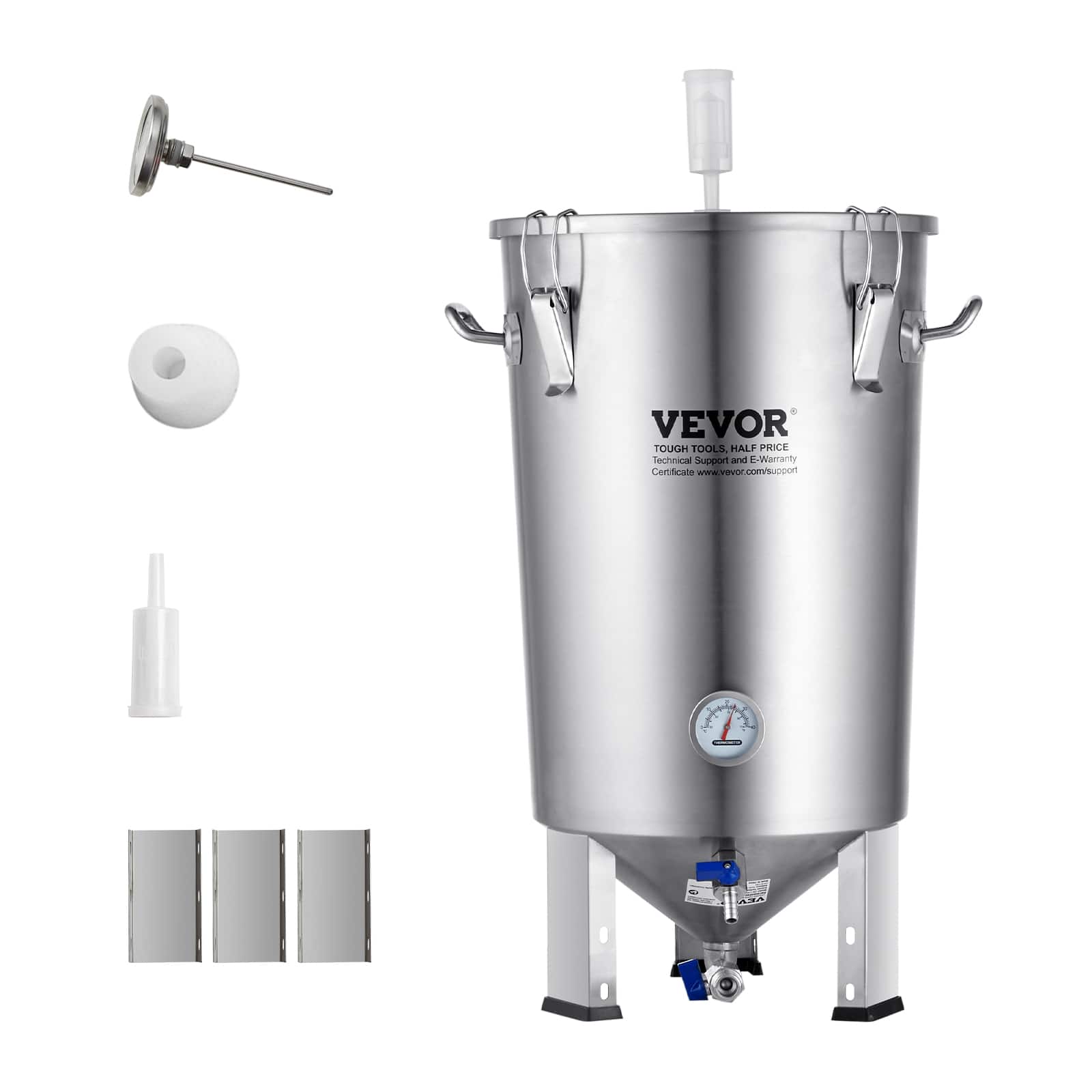 VEVOR - 304 Stainless Steel Kettle, 8 GALLON Beer Brew Fermentor, Brew Bucket Fermentor for Brewing, Home Brewing Supplies - Silver