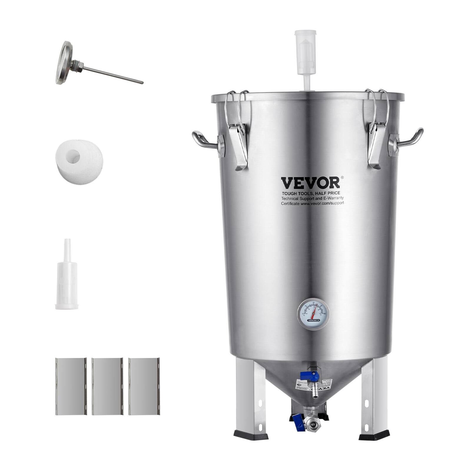 VEVOR - 304 Stainless Steel Kettle, 8 GALLON Beer Brew Fermentor, Brew Bucket Fermentor for Brewing, Home Brewing Supplies - Silver