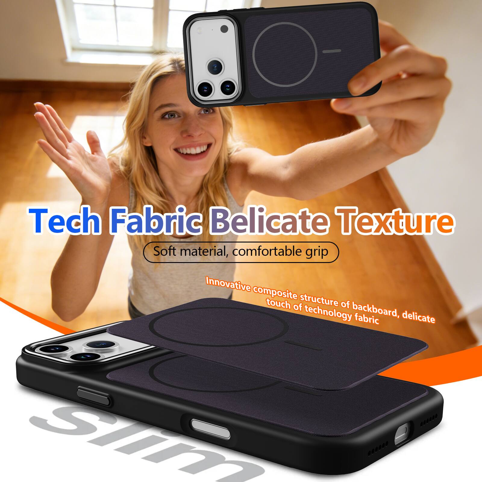 Tech Fabric Delicate Texture  
Soft material, comfortable grip  
Innovative composite structure of backboard, delicate touch of technology fabric