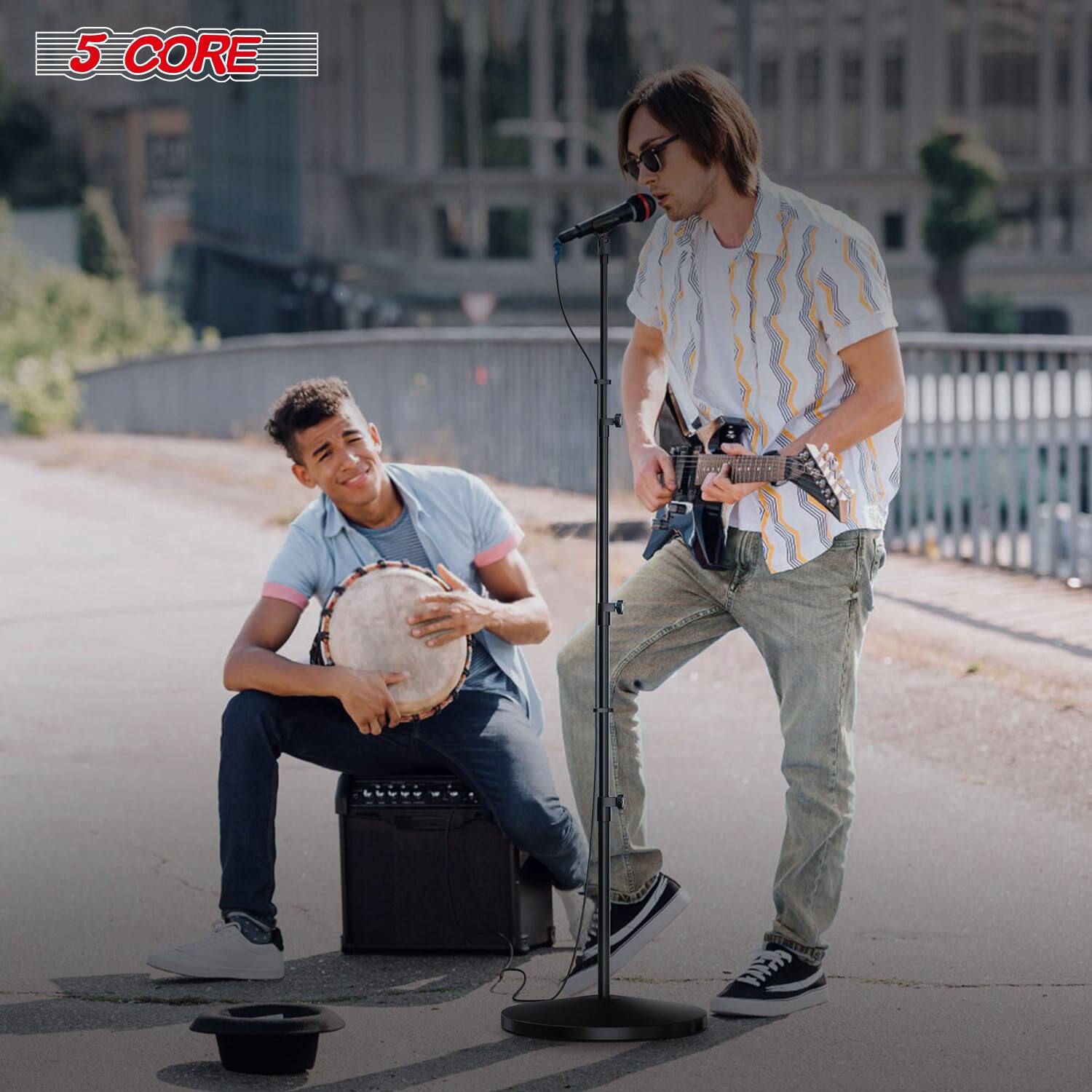 Alt View 5. 5 CORE - Mic Stand Floor Adjustable Round Base Universal Metal Microphone Stands-MS RBL 3T - Black.