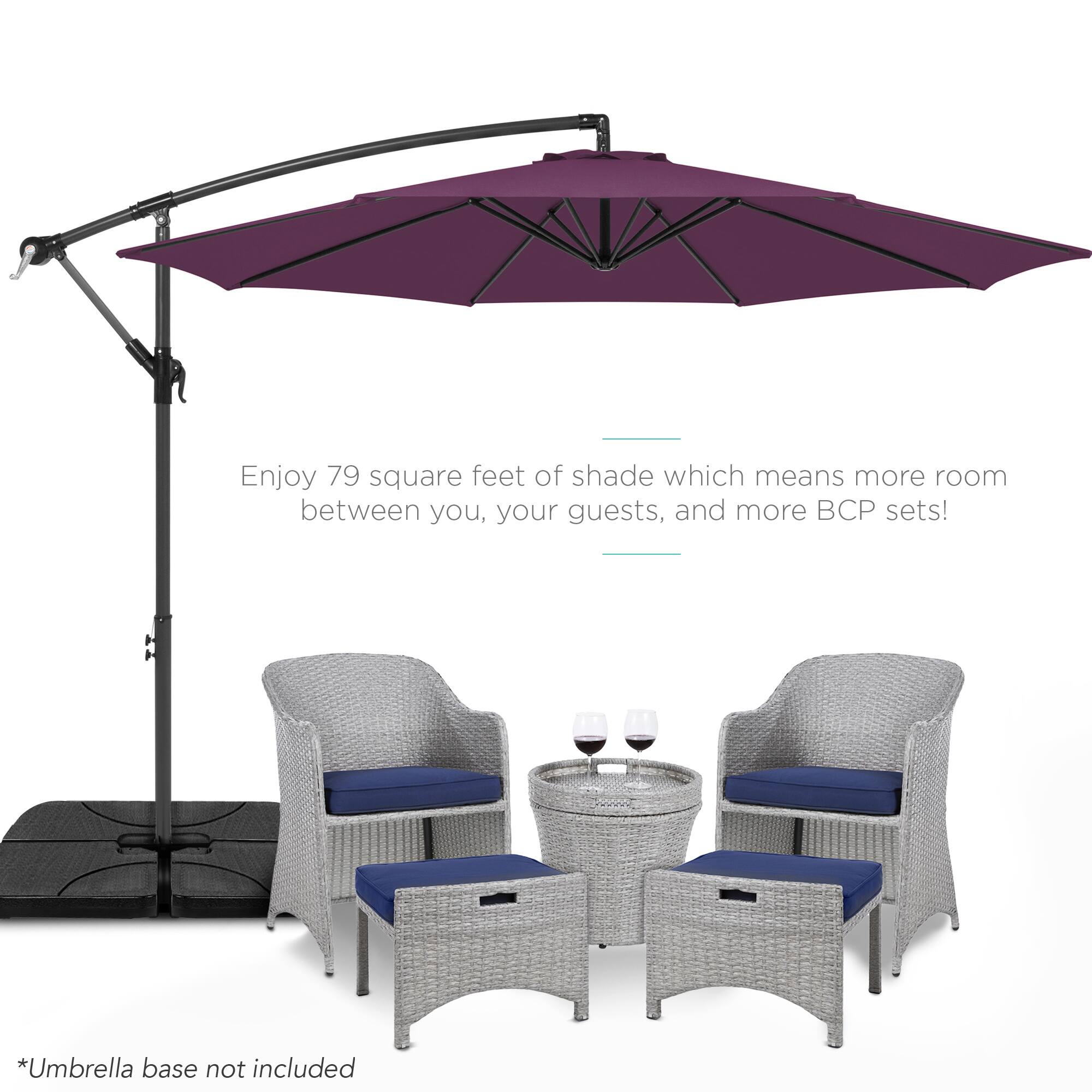 Enjoy 79 square feet of shade which means more room between you, your guests, and more BCP sets!

*Umbrella base not included
