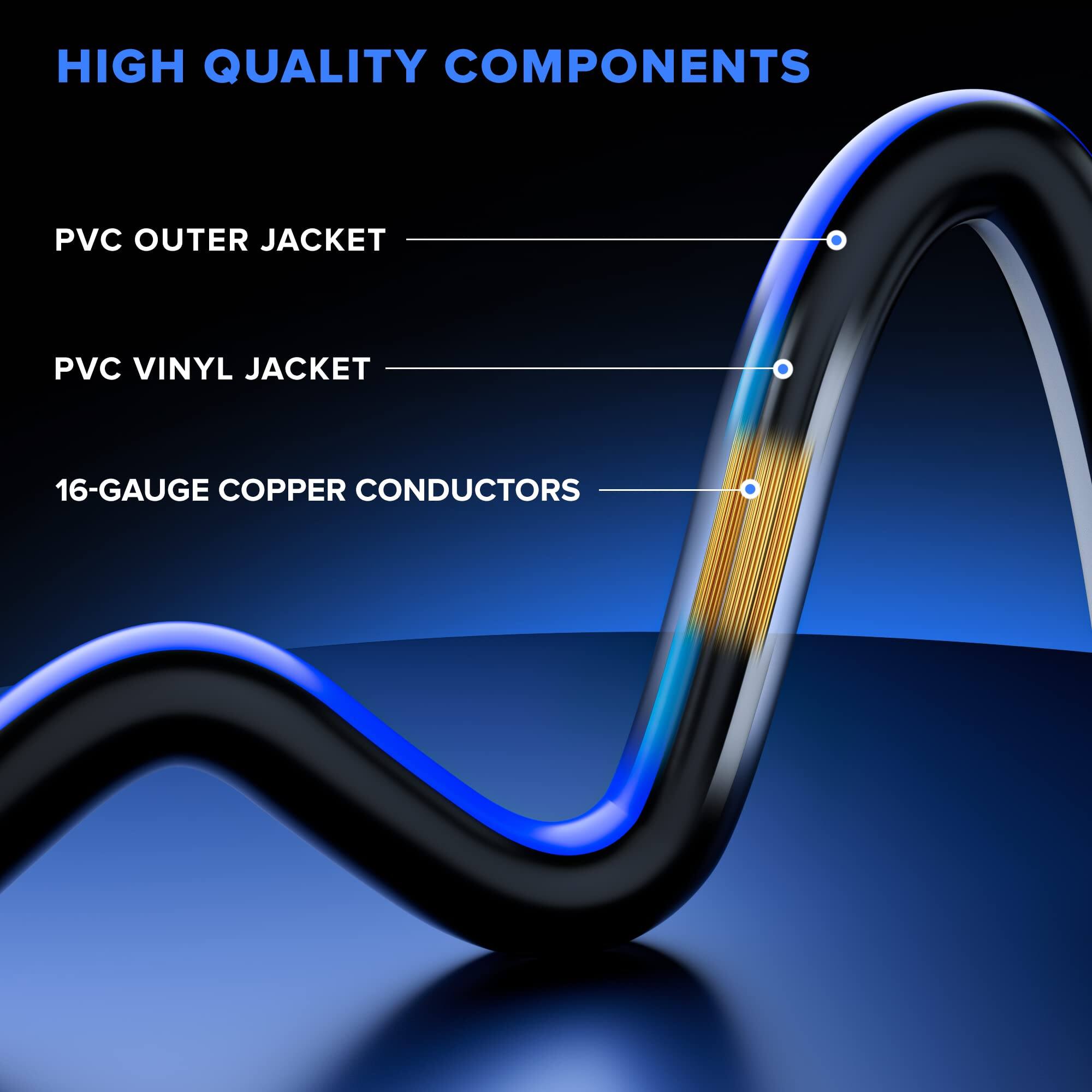 HIGH QUALITY COMPONENTS

- PVC OUTER JACKET
- PVC VINYL JACKET
- 16-GAUGE COPPER CONDUCTORS
