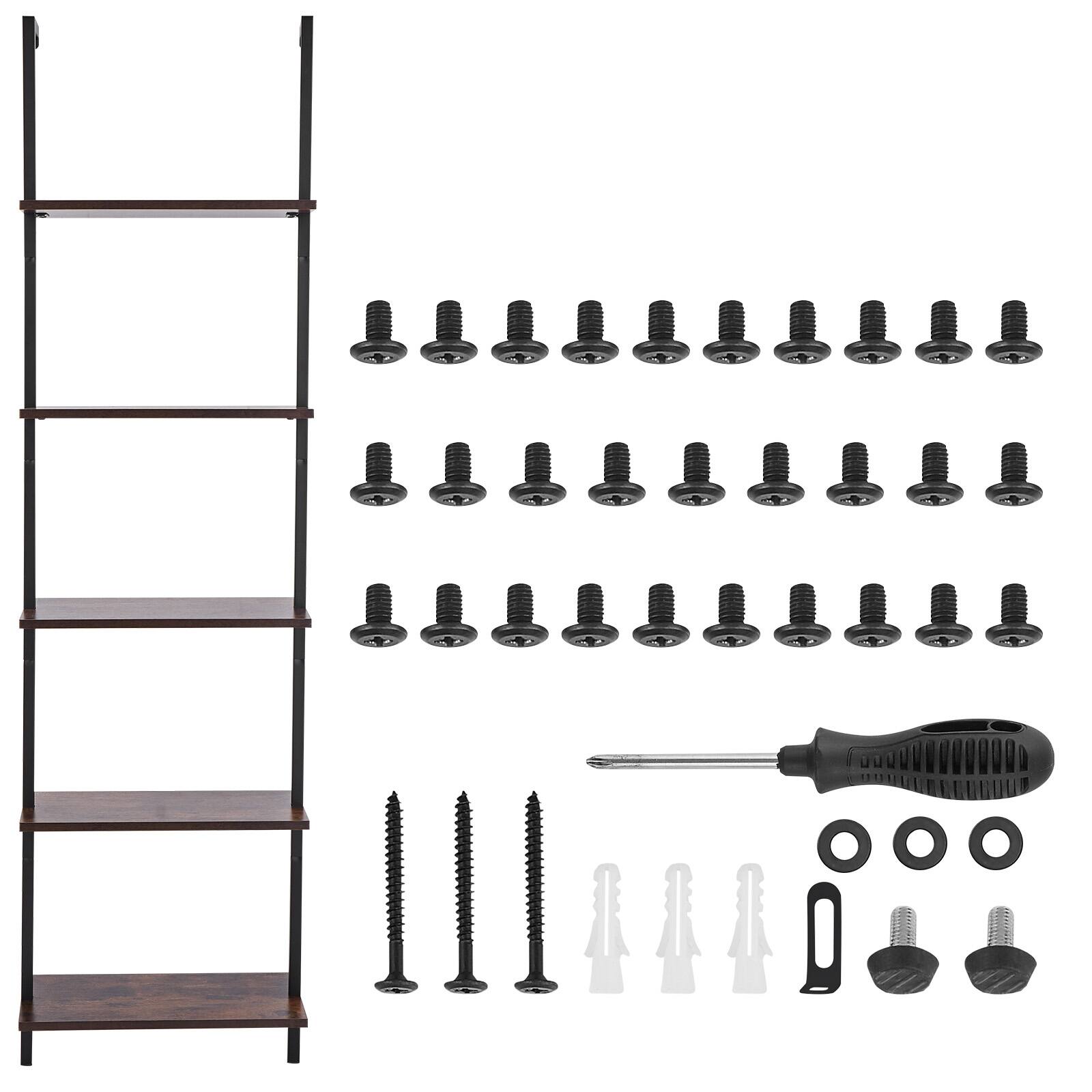 Alt View 5. VEVOR - Ladder Shelf, 5-Tier Bookshelf 17.3x11.8in, Open Wall-Mounted Ladder Shelf with Metal Frame,Storage Rack Sundries Holder - Black.