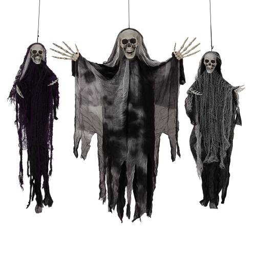 Alt View 1. Winado - Halloween Scray Hanging Skeleton Ghosts, Grim Reapers 3PCS Swinging Flying Decoration for Holiday Outdoor Patio Garden - Black.