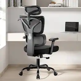 KERDOM - Ergonomic Breathable Mesh Office Chair with Adjustable Headrest & Lumbar Support, Lifting Armrests & Reclining for Home - Black