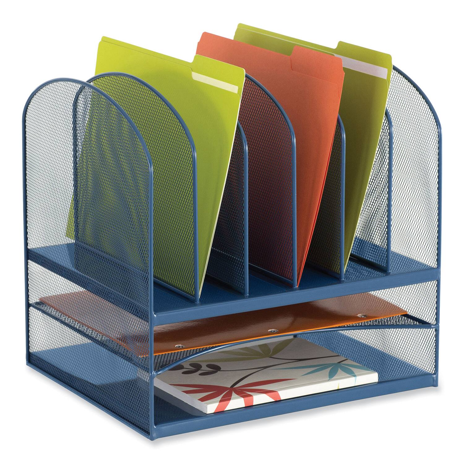 Left. Safco - Safco Onyx Desk Organizer with Two Horizontal and Six Upright Sections, Letter Size Files, 13.25 x 11.5 x 13, Blue.