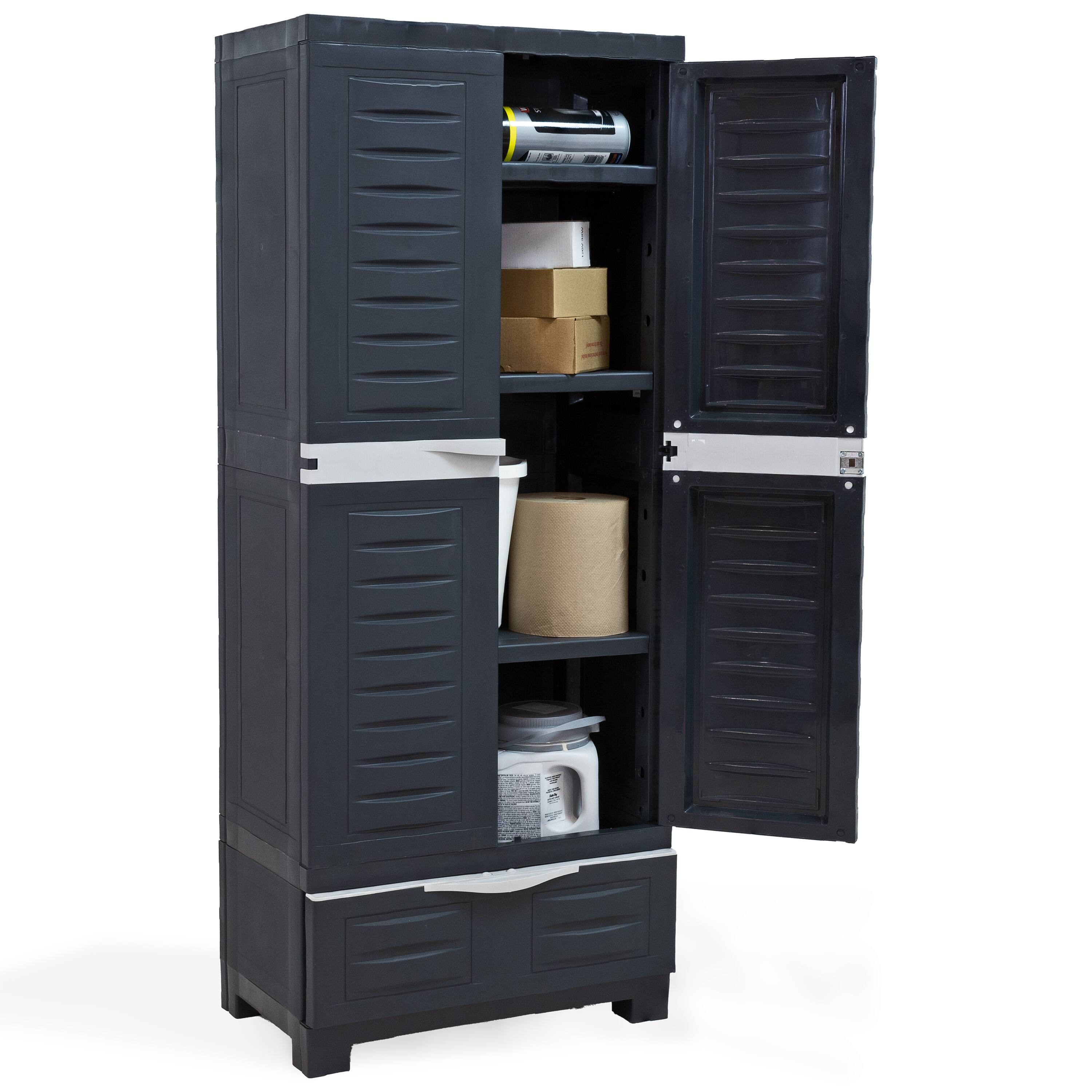 Alt View 5. Sunnydaze - Lockable Storage Cabinet with 3 Adjustable Shelves - Shadow.