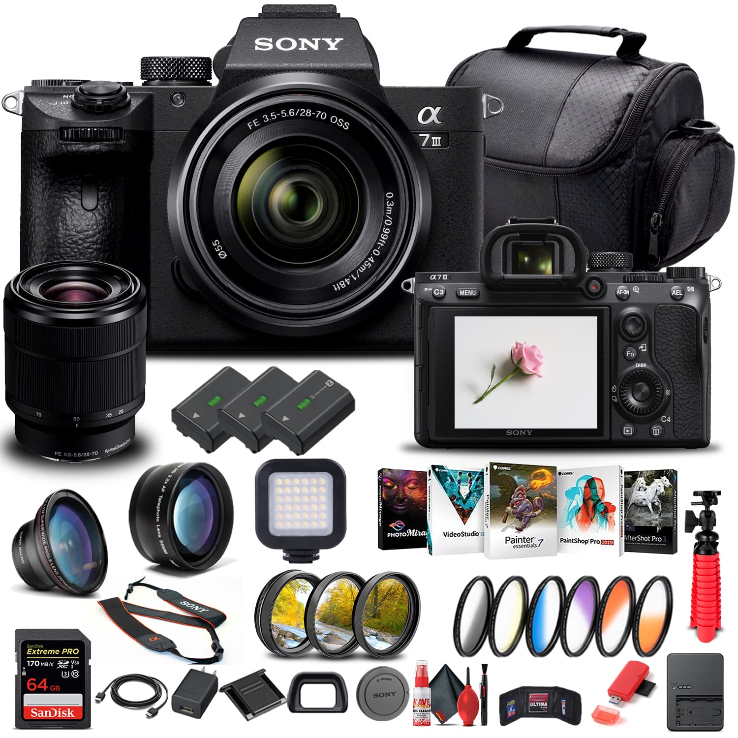 Sony - Alpha a7 III Mirrorless Camera W/ 28-70mm Lens ILCE7M3K/B Starter Bundle (International Version) - Black