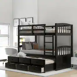 Loheer - Twin Over Twin Bunk Bed with Trundle and Drawers Wood - Espresso