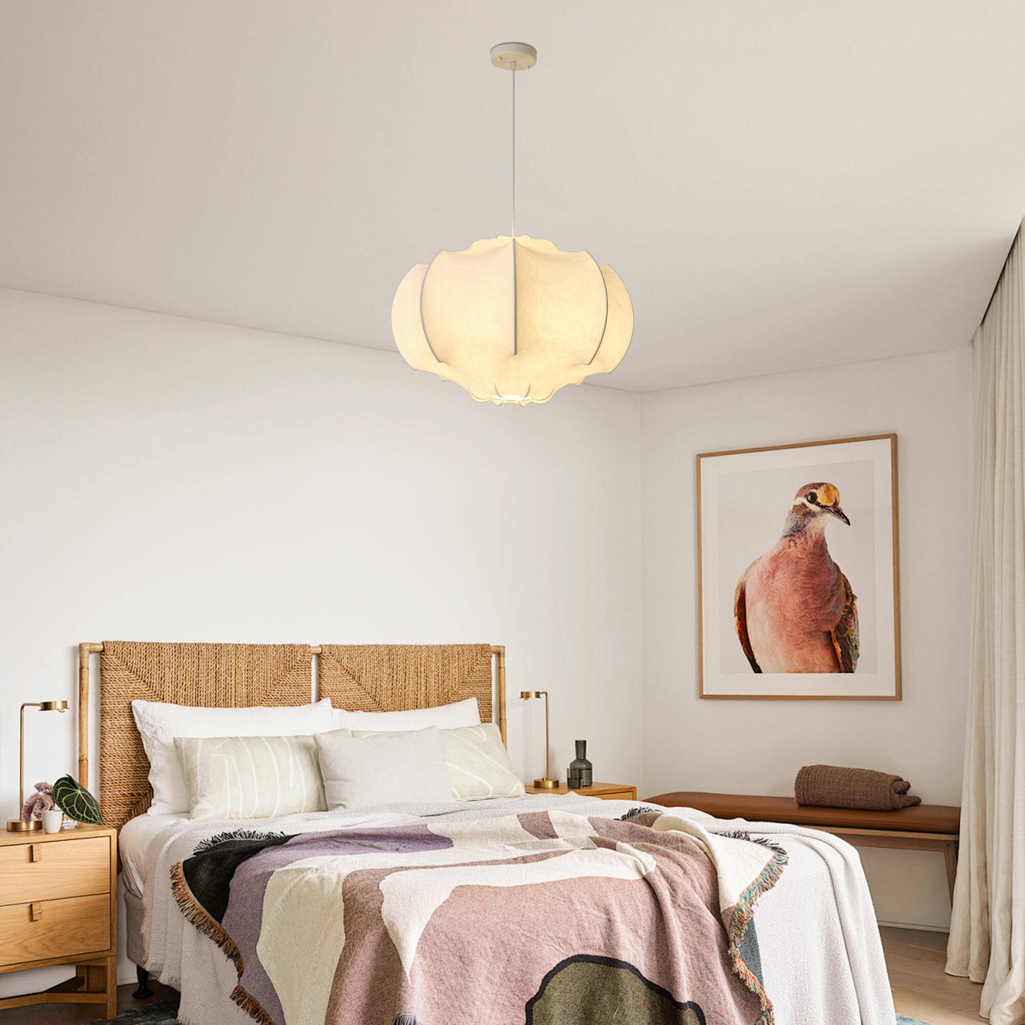 Back. Parrot Uncle - 23.6 in. 3-Light Silk White Drum Pendant Ceiling Light - White.