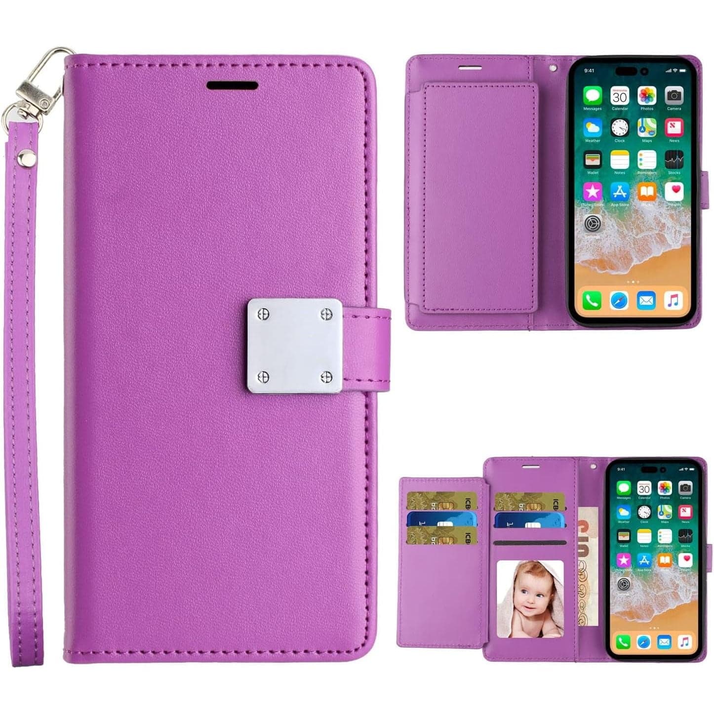 Entronix - Case Compatible with Galaxy S26 Plus - Foldable Leather Wallet, Card Holder & Lanyard - Purple