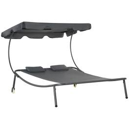 Resenkos - Patio Double Chaise Lounge Chair, Outdoor Wheeled Hammock Daybed With Adjustable Canopy and Pillow - Gray