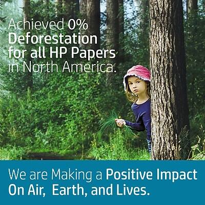 Achieved 0% Deforestation for all HP Papers in North America.  
We are Making a Positive Impact on Air, Earth, and Lives.