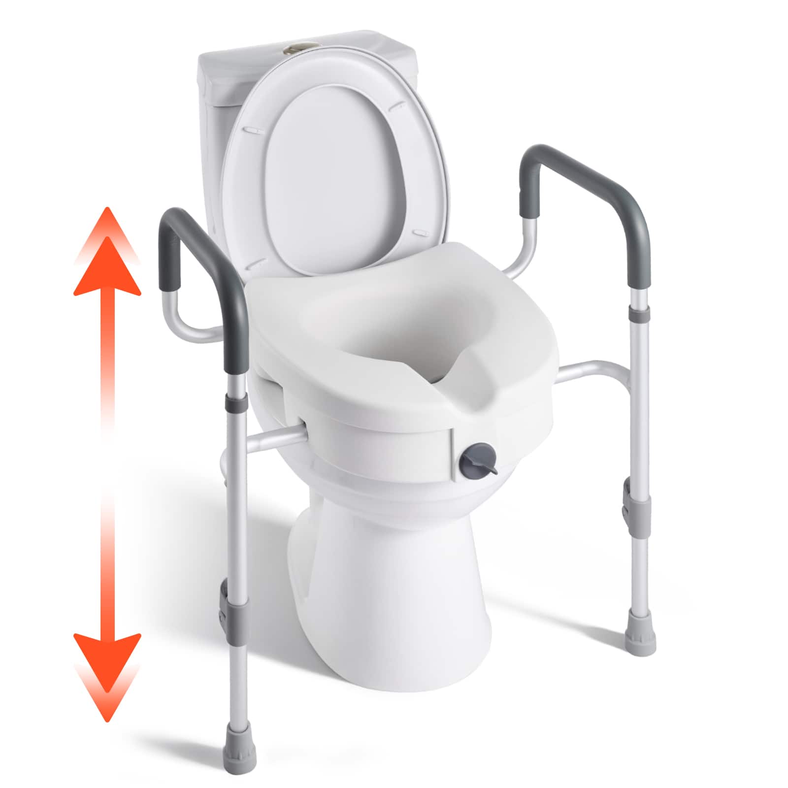 VEVOR - Raised Toilet Seat with Arms,350 lbs Capacity,5-Inch Lift Height & Adjustable Width,Widened Commode Elevated Toilet Seat - White