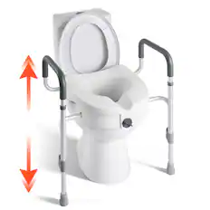 Front. VEVOR - Raised Toilet Seat with Arms,350 lbs Capacity,5-Inch Lift Height & Adjustable Width,Widened Commode Elevated Toilet Seat - White.